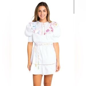 NWT Alden Adair Kaiya Dress in color Bright White/Pacific Trim.